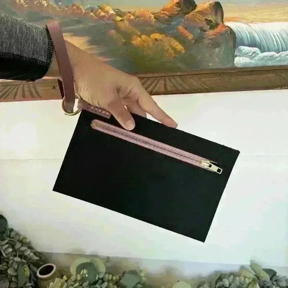 Wolf Leathers Clutch,‎ Pink/Black Brass Essentials Thin Nubuck Leather - Picture 7 of 7